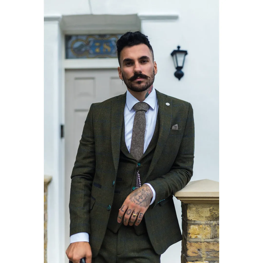 STZ71 - Men's 3 Piece Suit Wool Tweed Green Blue Brown Check 1920s Gatsby Formal Dress Suits