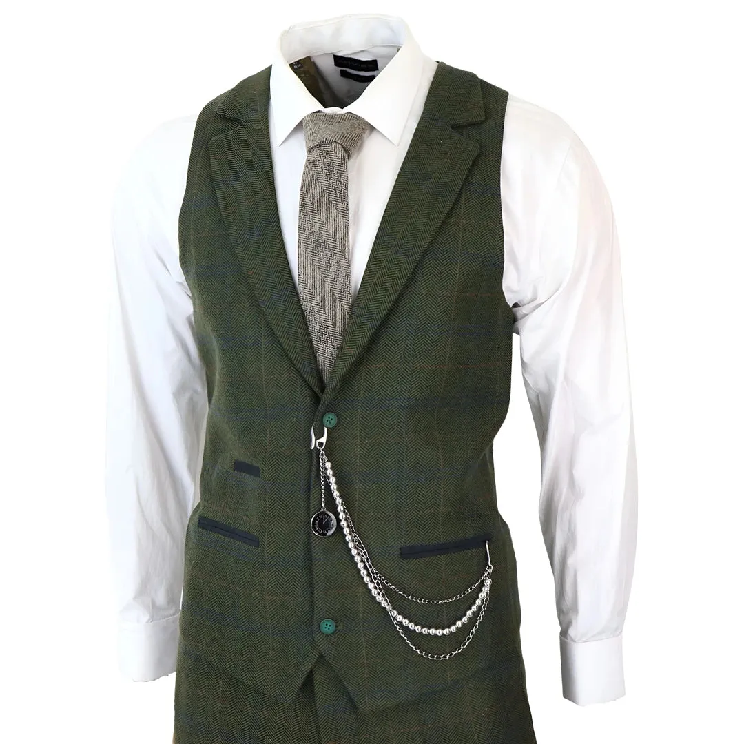 STZ71 - Men's 3 Piece Suit Wool Tweed Green Blue Brown Check 1920s Gatsby Formal Dress Suits
