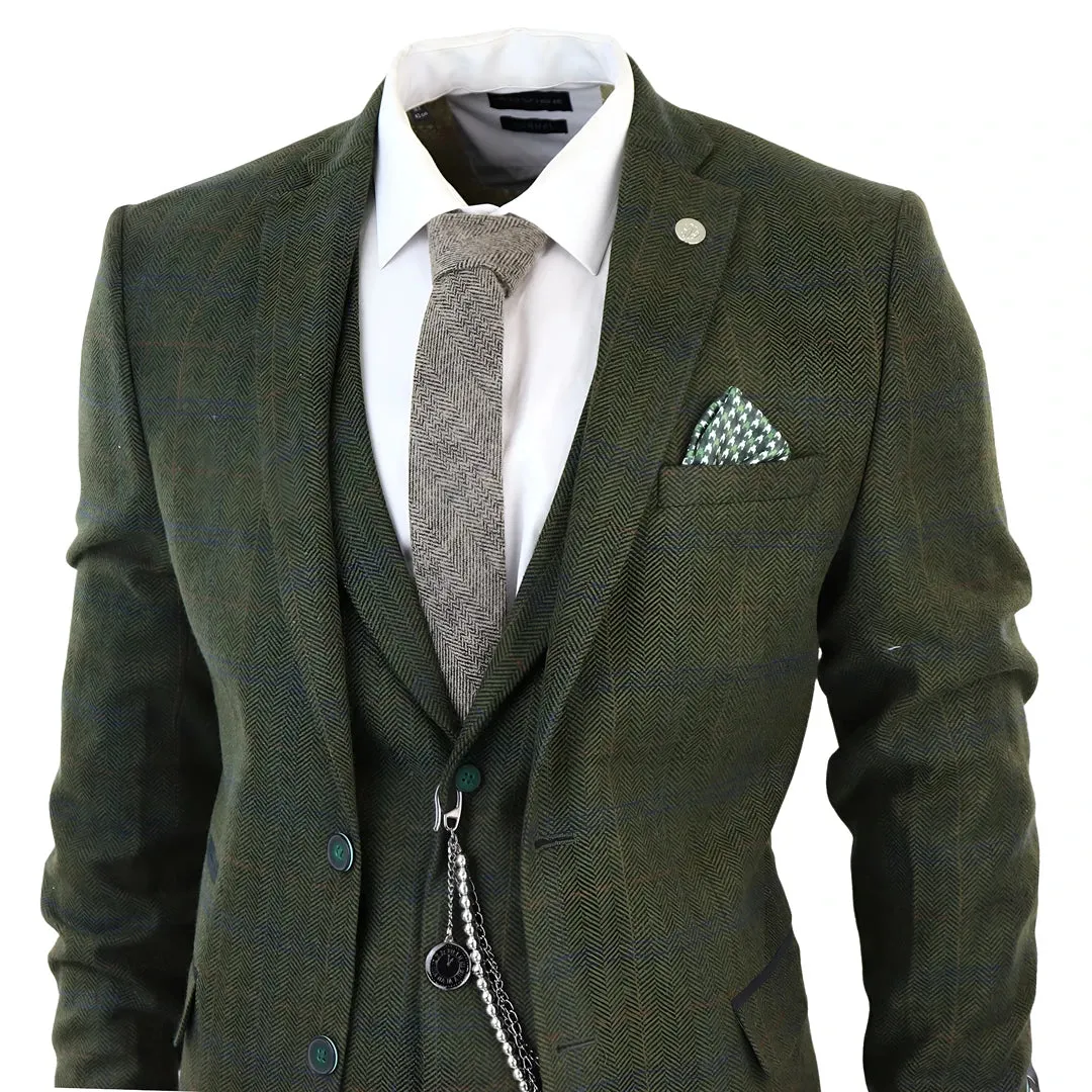 STZ71 - Men's 3 Piece Suit Wool Tweed Green Blue Brown Check 1920s Gatsby Formal Dress Suits