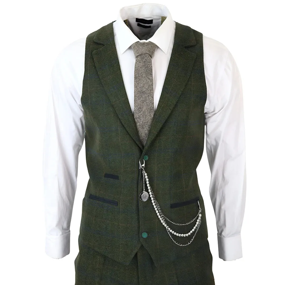STZ71 - Men's 3 Piece Suit Wool Tweed Green Blue Brown Check 1920s Gatsby Formal Dress Suits