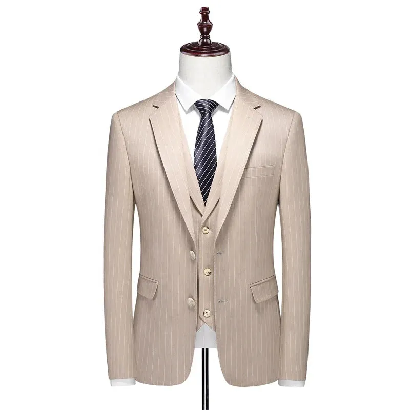 Trend4us Men's Classic Pinstripe Three-Piece Tuxedo Suit Set