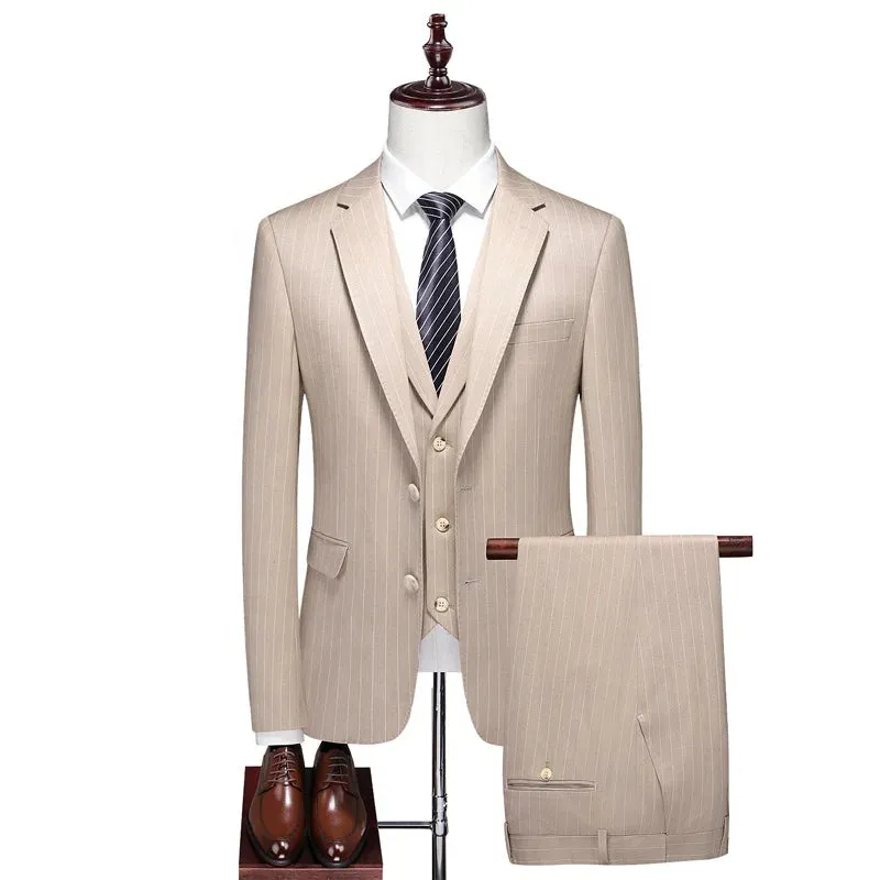 Trend4us Men's Classic Pinstripe Three-Piece Tuxedo Suit Set