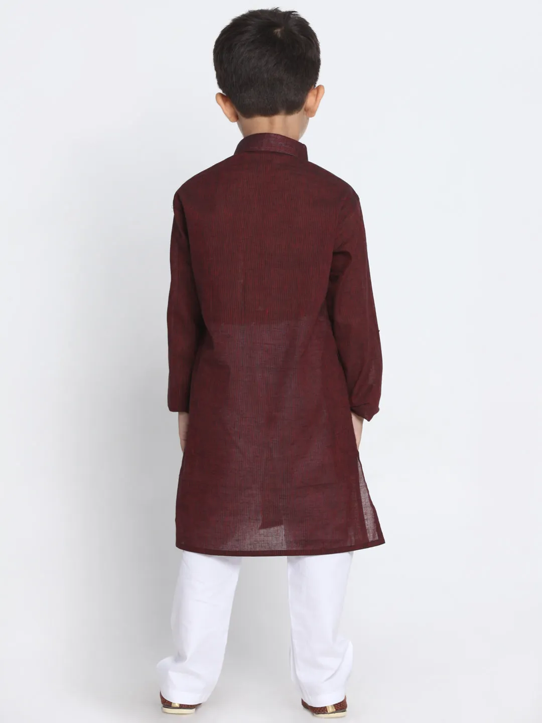 Vastramay Pure Handloom Cotton Maroon and White Baap Beta Kurta Pyjama set