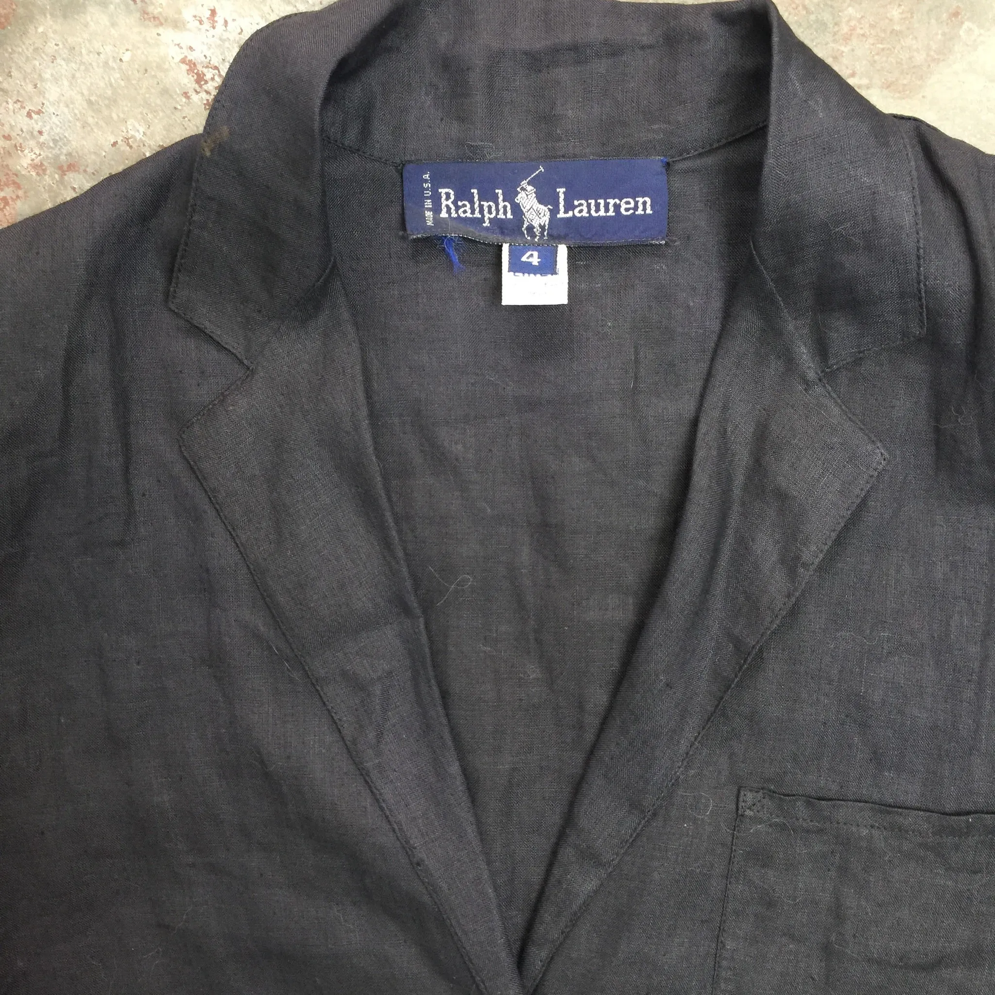 Vintage 80s | RALPH LAUREN Black Linen Blouse Top | Size 4